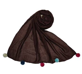 Cotton Stole With Colourful Fringe's - Coffee - Size - 75/185 CM 1