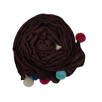 Cotton Stole With Colourful Fringe's - Coffee - Size - 75/185 CM 2