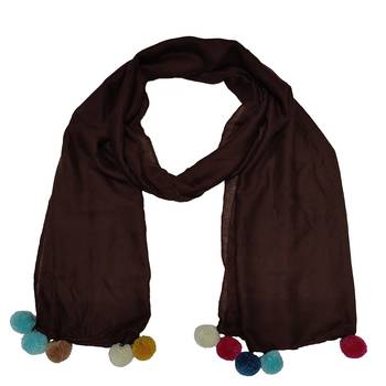 Cotton Stole With Colourful Fringe's - Coffee - Size - 75/185 CM 3
