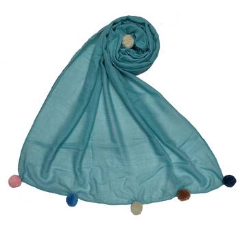 Cotton Stole With Colourful Fringe's - Blue - Size - 75/185 CM 1