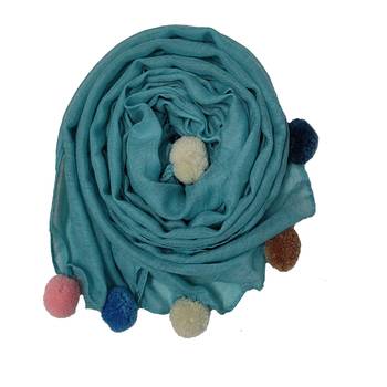 Cotton Stole With Colourful Fringe's - Blue - Size - 75/185 CM 2