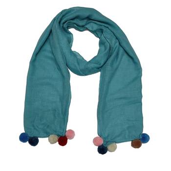 Cotton Stole With Colourful Fringe's - Blue - Size - 75/185 CM 3