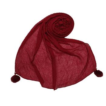 Cotton Crush Hijab With Fringe's - Maroon - Size - 75/185 CM 1