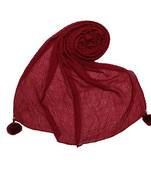 Cotton Crush Hijab With Fringe's - Maroon - Size - 75/185 CM