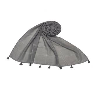 White Threaded Grid Hijab - Grey - Size - 75/185 CM 1