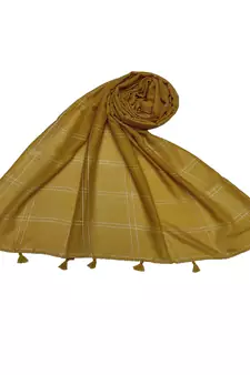 White Threaded Grid Hijab - Yellow - Size - 75/185 CM