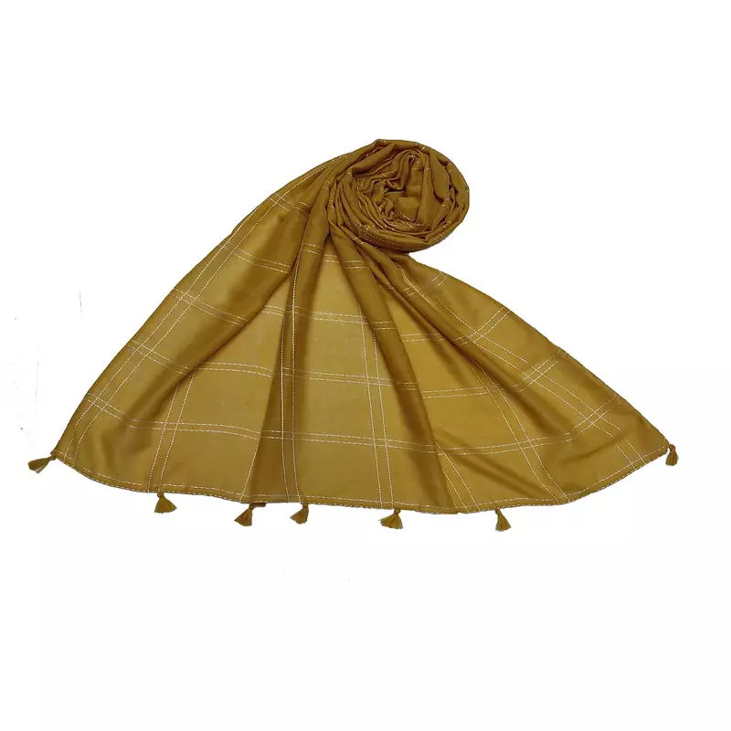 White Threaded Grid Hijab - Yellow - Size - 75/185 CM