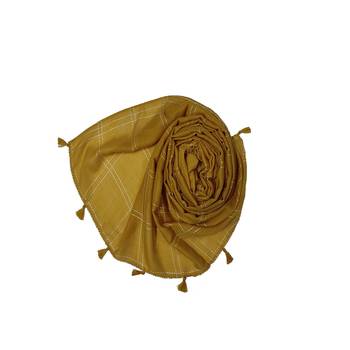 White Threaded Grid Hijab - Yellow - Size - 75/185 CM 2