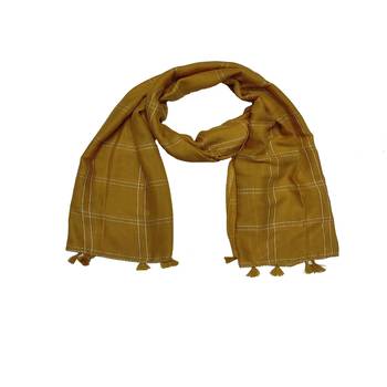 White Threaded Grid Hijab - Yellow - Size - 75/185 CM 3