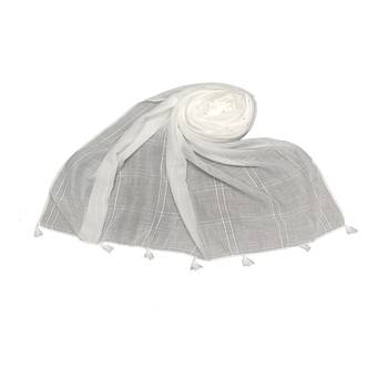 White Threaded Grid Hijab - White - Size - 75/185 CM 1