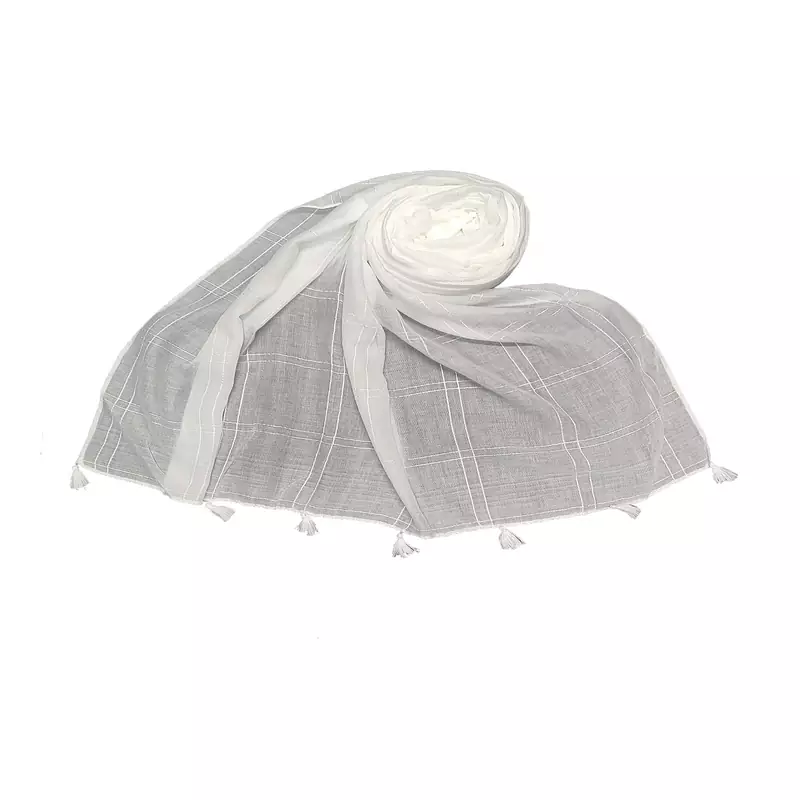 White Threaded Grid Hijab - White - Size - 75/185 CM
