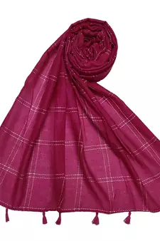White Threaded Grid Hijab - Dark Pink - Size - 75/185 CM