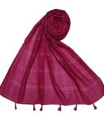 White Threaded Grid Hijab - Dark Pink - Size - 75/185 CM