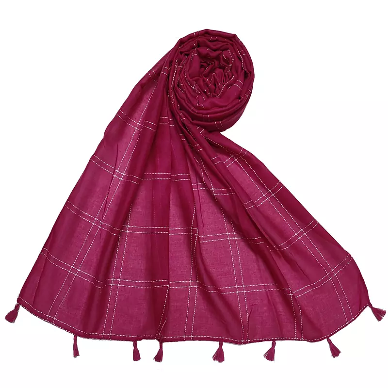 White Threaded Grid Hijab - Dark Pink - Size - 75/185 CM