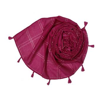 White Threaded Grid Hijab - Dark Pink - Size - 75/185 CM 2