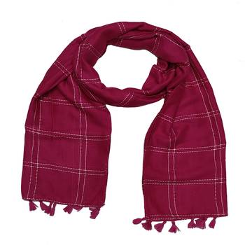 White Threaded Grid Hijab - Dark Pink - Size - 75/185 CM 3
