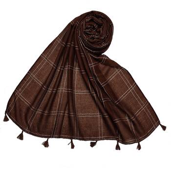 White Threaded Grid Hijab - Coffee - Size - 75/185 CM 1