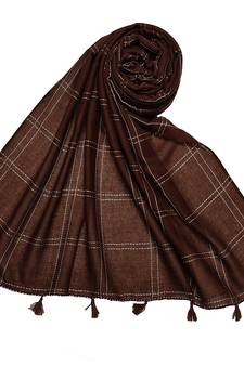 White Threaded Grid Hijab - Coffee - Size - 75/185 CM