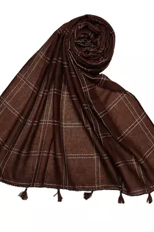White Threaded Grid Hijab - Coffee - Size - 75/185 CM