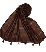 White Threaded Grid Hijab - Coffee - Size - 75/185 CM