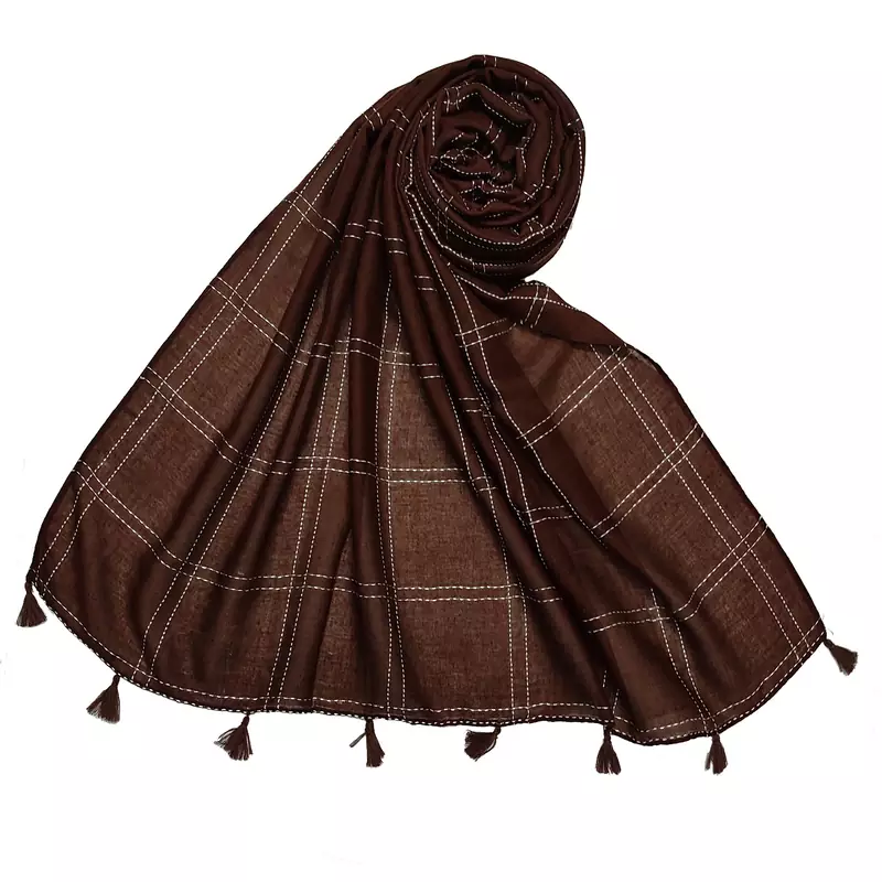 White Threaded Grid Hijab - Coffee - Size - 75/185 CM