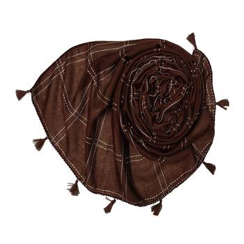 White Threaded Grid Hijab - Coffee - Size - 75/185 CM 2