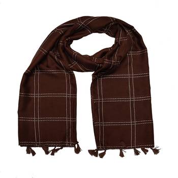 White Threaded Grid Hijab - Coffee - Size - 75/185 CM 3