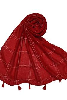 White Threaded Grid Hijab - Red - Size - 75/185 CM