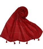 White Threaded Grid Hijab - Red - Size - 75/185 CM