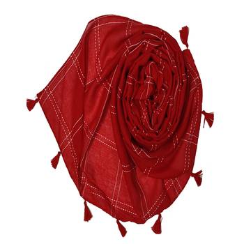 White Threaded Grid Hijab - Red - Size - 75/185 CM 2