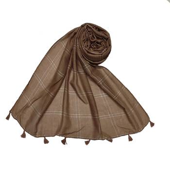 White Threaded Grid Hijab - Brown - Size - 75/185 CM 1