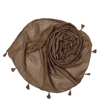 White Threaded Grid Hijab - Brown - Size - 75/185 CM 2