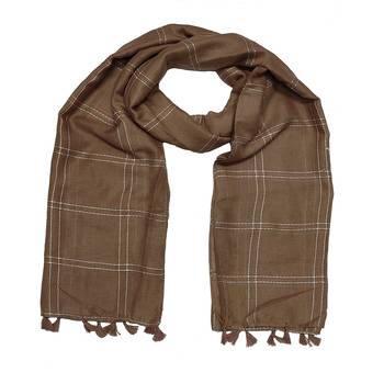 White Threaded Grid Hijab - Brown - Size - 75/185 CM 3