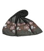 Self Emboidered  Flower Hijab - Dark Grey - Size - 75/185 CM