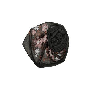 Self Emboidered  Flower Hijab - Dark Grey - Size - 75/185 CM 2