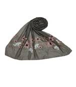 Self Emboidered  Flower Hijab - Grey - Size - 75/185 CM