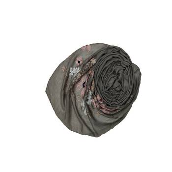 Self Emboidered  Flower Hijab - Grey - Size - 75/185 CM 2