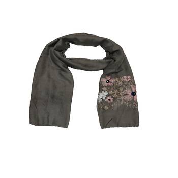 Self Emboidered  Flower Hijab - Grey - Size - 75/185 CM 3