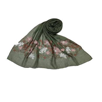 Self Emboidered  Flower Hijab - Green - Size - 75/185 CM 1