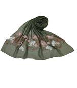 Self Emboidered  Flower Hijab - Green - Size - 75/185 CM