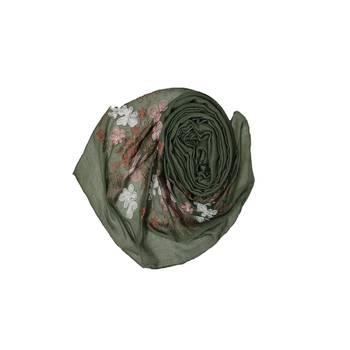 Self Emboidered  Flower Hijab - Green - Size - 75/185 CM 2