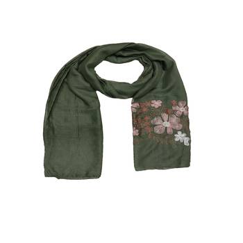 Self Emboidered  Flower Hijab - Green - Size - 75/185 CM 3