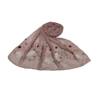 Self Emboidered  Flower Hijab - Purple - Size - 75/185 CM 1