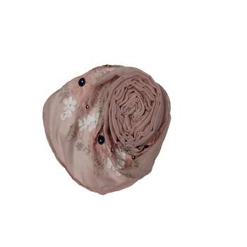 Self Emboidered  Flower Hijab - Purple - Size - 75/185 CM 2