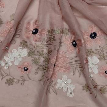 Self Emboidered  Flower Hijab - Purple - Size - 75/185 CM 4