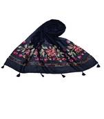 Self Emboidered  Flower Design With Fringe's - Dark Blue - Size - 75/185 CM