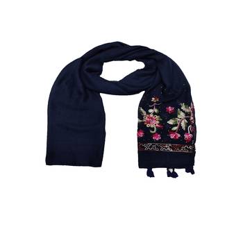 Self Emboidered  Flower Design With Fringe's - Dark Blue - Size - 75/185 CM 3