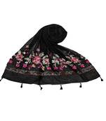 Self Emboidered  Flower Design With Fringe's - Black - Size - 75/185 CM
