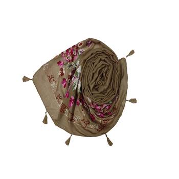 Self Emboidered  Flower Design With Fringe's - Brown - Size - 75/185 CM 2