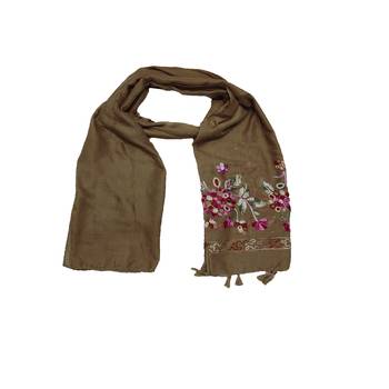 Self Emboidered  Flower Design With Fringe's - Brown - Size - 75/185 CM 3